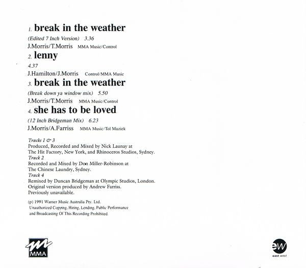 Jenny Morris : Break In The Weather (CD, Maxi)