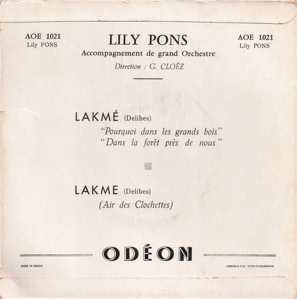 Lily Pons : Lakmé (7", EP, Mono)