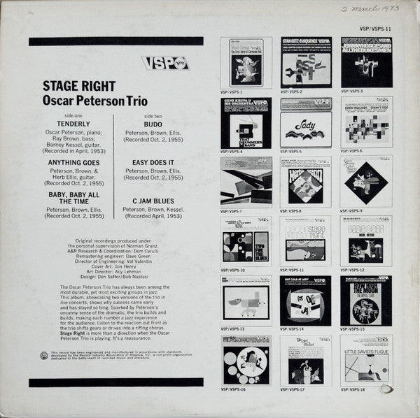 The Fabulous Oscar Peterson Trio* : Stage Right (LP, Comp, Mono)