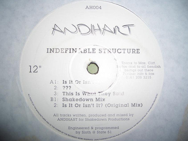 Andi Hart : Indefinable Structure (12")