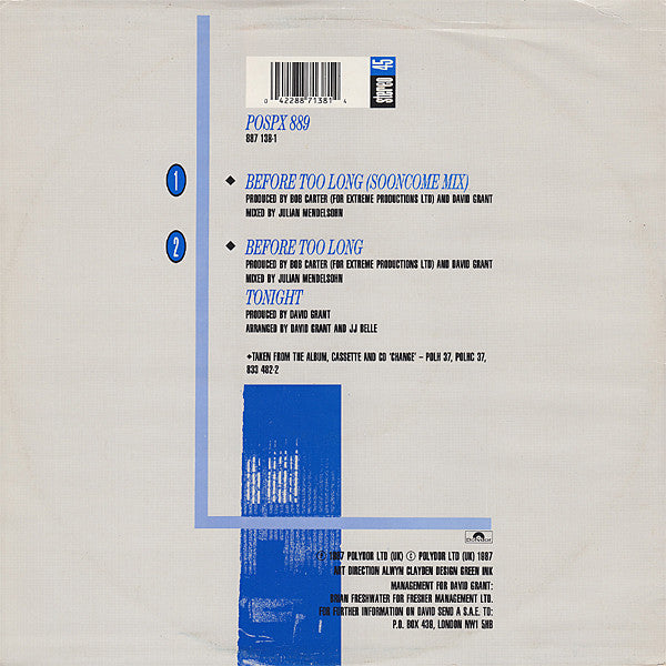 David Grant : Before Too Long (Sooncome Mix) (12")