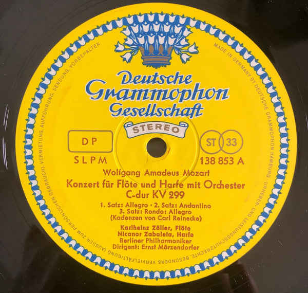 Wolfgang Amadeus Mozart / Carl Reinecke - Karlheinz Zöller • Nicanor Zabaleta • Berliner Philharmoniker • Ernst Märzendorfer : Konzert Für Flöte Und Harfe • Konzert Für Harfe (LP)