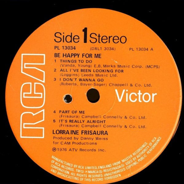 Lorraine Frisaura : Be Happy For Me (LP, Album)