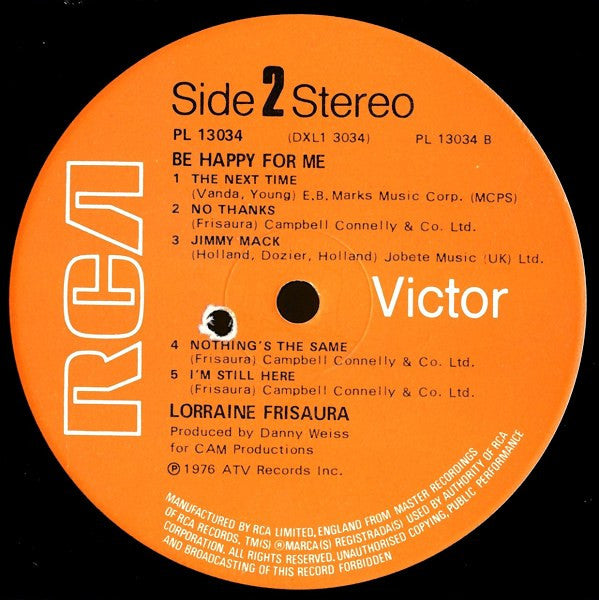 Lorraine Frisaura : Be Happy For Me (LP, Album)