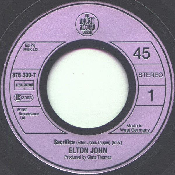 Elton John : Sacrifice (7", Mou)