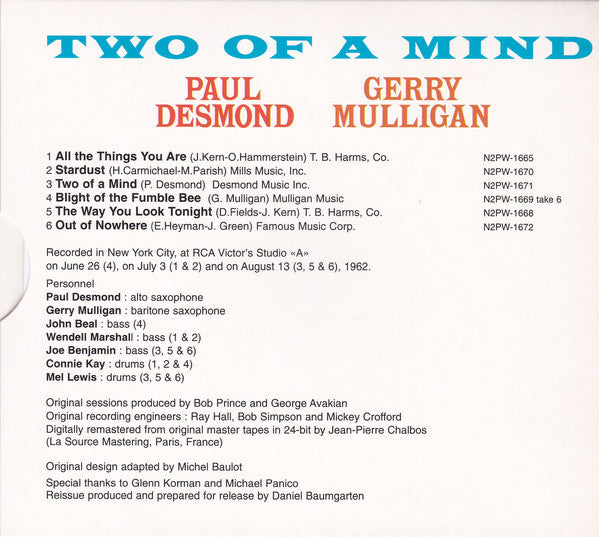 Paul Desmond, Gerry Mulligan : Two Of A Mind (CD)