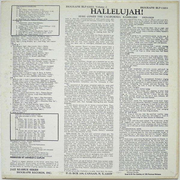 California Ramblers : Hallelujah! Here Comes The California Ramblers (LP, Comp)