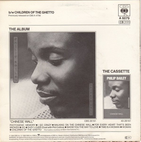 Philip Bailey : Walking On The Chinese Wall (7", Single)