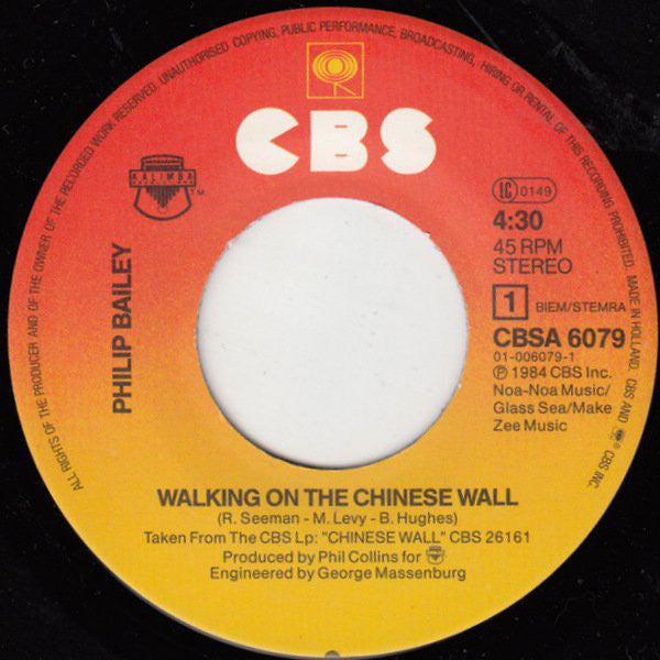 Philip Bailey : Walking On The Chinese Wall (7", Single)