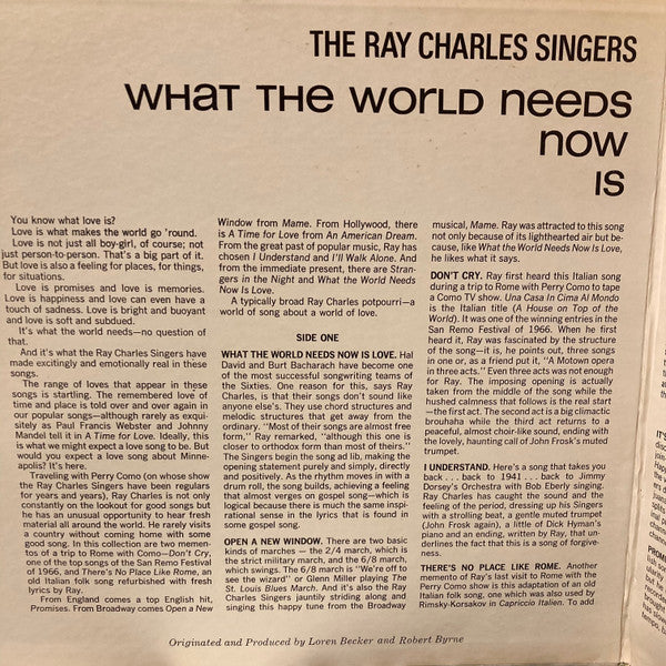 The Ray Charles Singers : What The World Needs Now Is Love (LP, Album, Gat)
