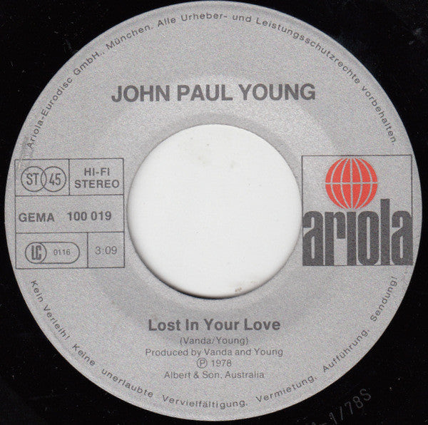 John Paul Young : Lost In Your Love (7", Single)