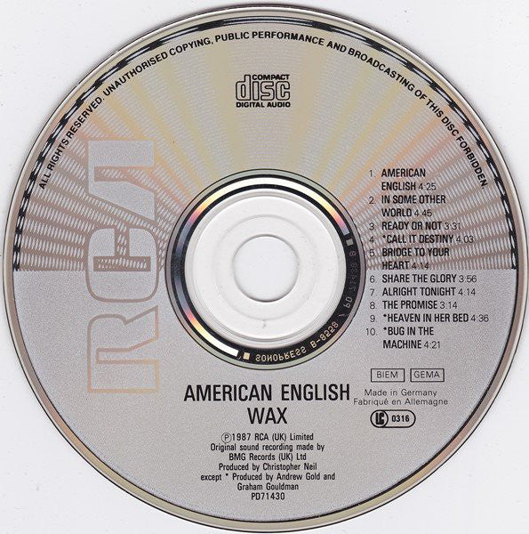 Wax (6) : American English (CD, Album)
