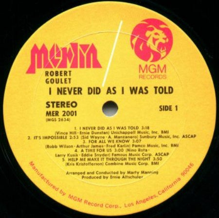Robert Goulet : I Never Did As I Was Told (LP)