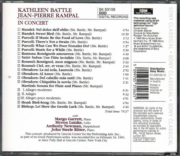 Kathleen Battle, Jean-Pierre Rampal : In Concert (CD, Album)