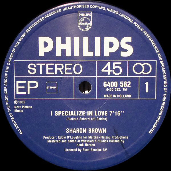 Sharon Brown : I Specialize In Love (Special R.E.M.I.X. U.S.A Disco) (12", EP)