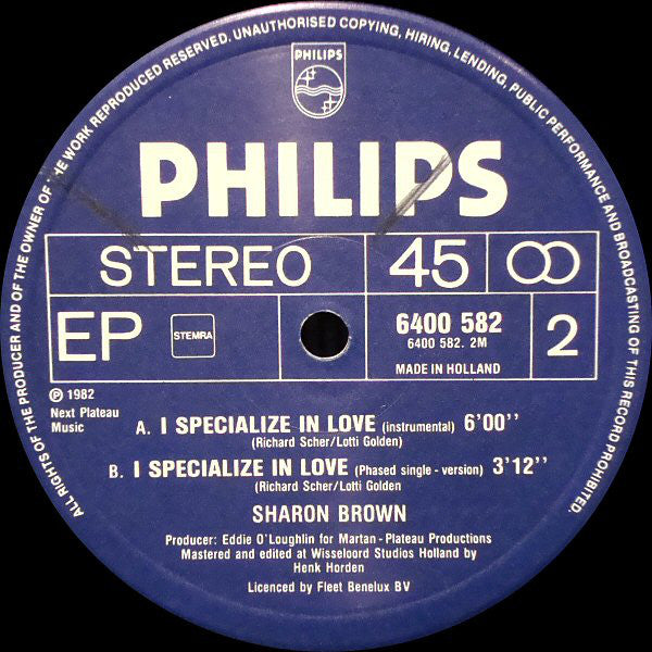 Sharon Brown : I Specialize In Love (Special R.E.M.I.X. U.S.A Disco) (12", EP)