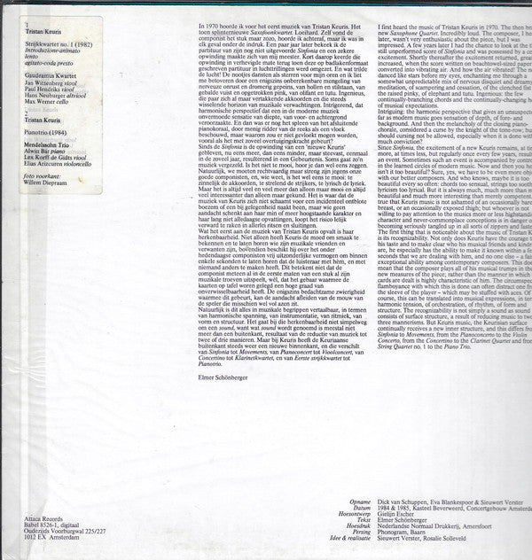Tristan Keuris : Strijkkwartet No. 1 / Piano Trio (LP)