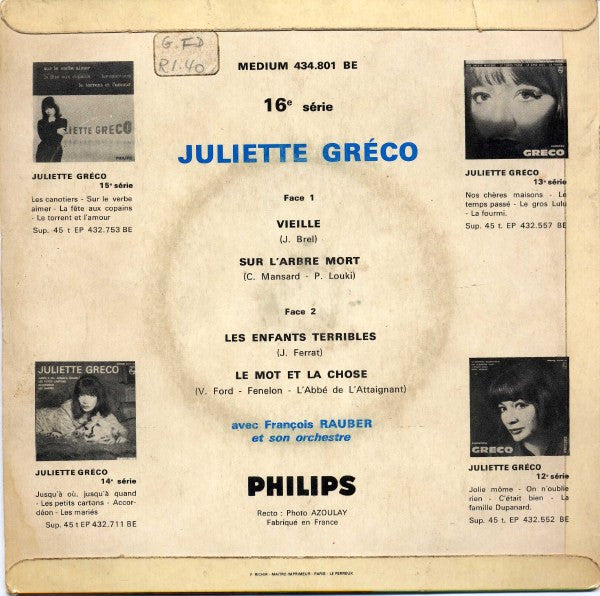 Juliette Gréco : 16e Série (7", EP, Mono)