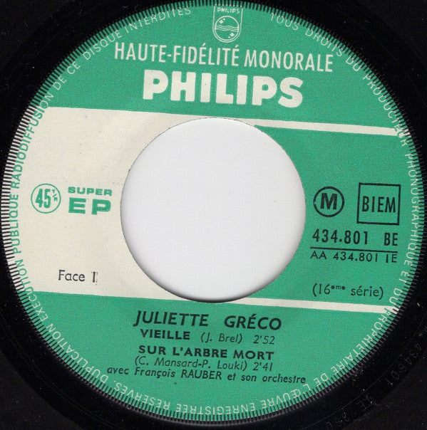 Juliette Gréco : 16e Série (7", EP, Mono)