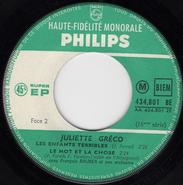 Juliette Gréco : 16e Série (7", EP, Mono)