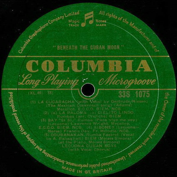 Lecuona Cuban Boys : Beneath The Cuban Moon (10", Mono)