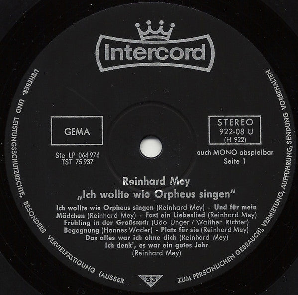 Reinhard Mey : Ich Wollte Wie Orpheus Singen (LP, Album)