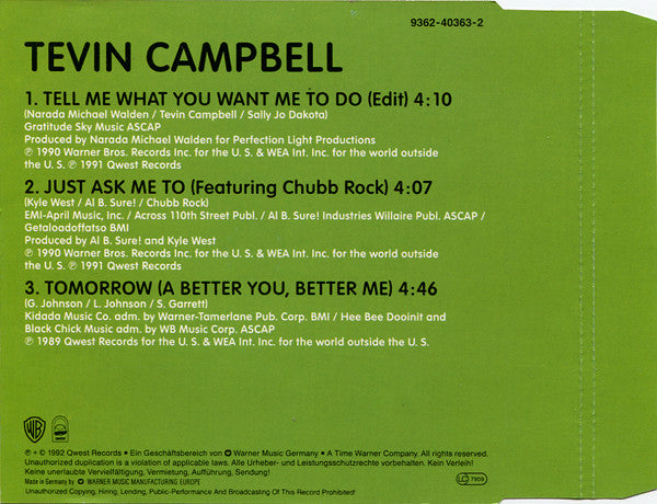 Tevin Campbell : Tell Me What You Want Me To Do (CD, Maxi)