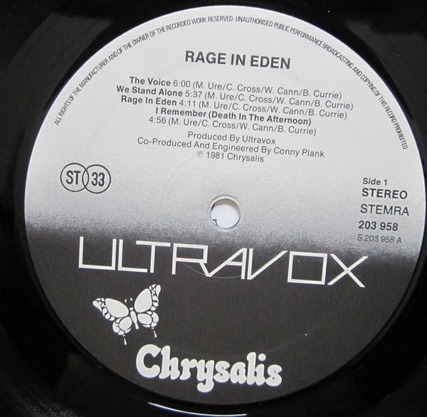Ultravox : Rage In Eden (LP, Album)
