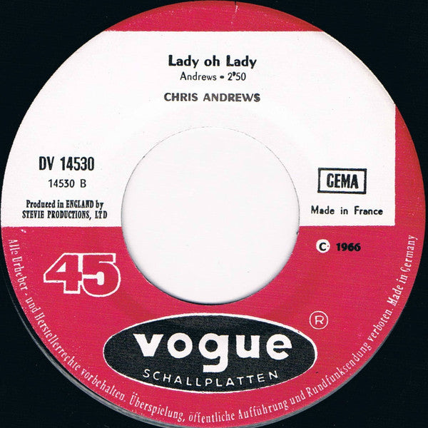 Chris Andrews (3) : Something On My Mind / Lady Oh Lady (7", Single, Mono)