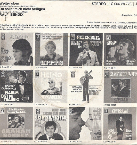 Ralf Bendix : Weiter Oben / Du Sollst Mich Nicht Belügen (7", Single)