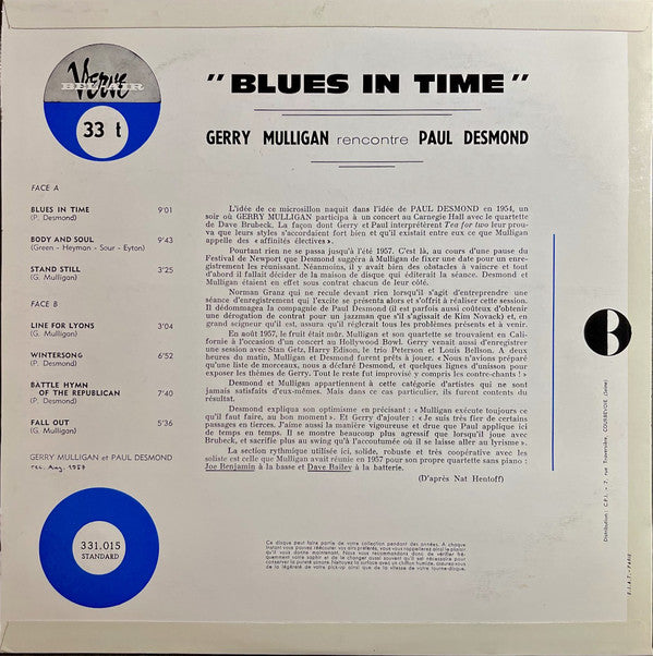 Gerry Mulligan & Paul Desmond : Blues In Time (LP, Album, Mono, RE)