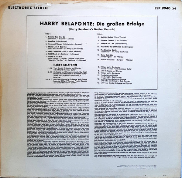 Harry Belafonte : Die Grossen Erfolge (Golden Record's) (LP, Comp, RE)