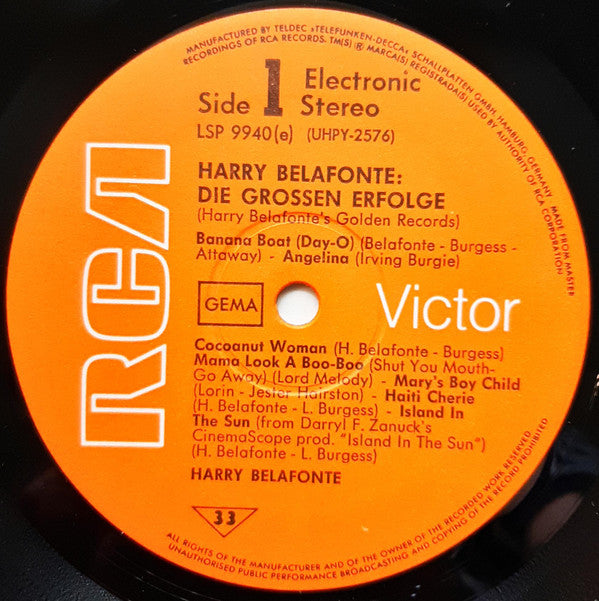 Harry Belafonte : Die Grossen Erfolge (Golden Record's) (LP, Comp, RE)