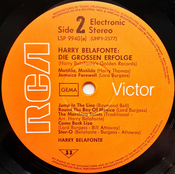 Harry Belafonte : Die Grossen Erfolge (Golden Record's) (LP, Comp, RE)