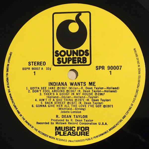 R. Dean Taylor : Indiana Wants Me (LP, Comp)