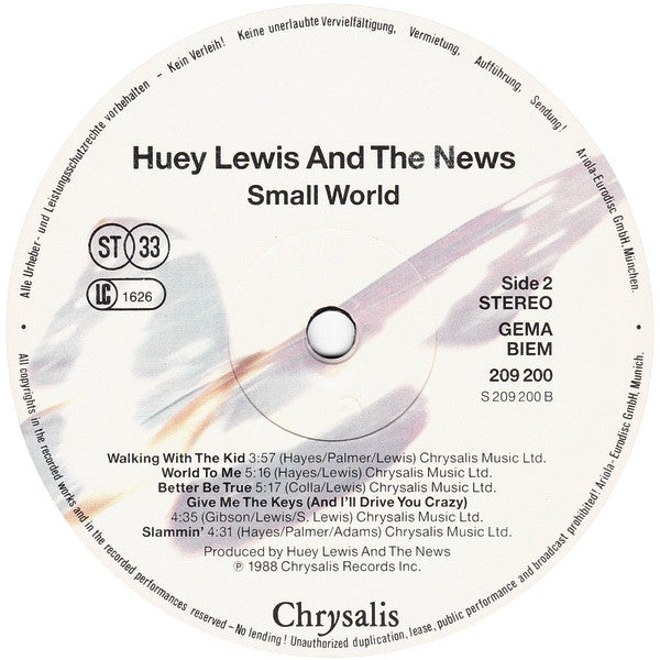 Huey Lewis & The News : Small World (LP, Album)