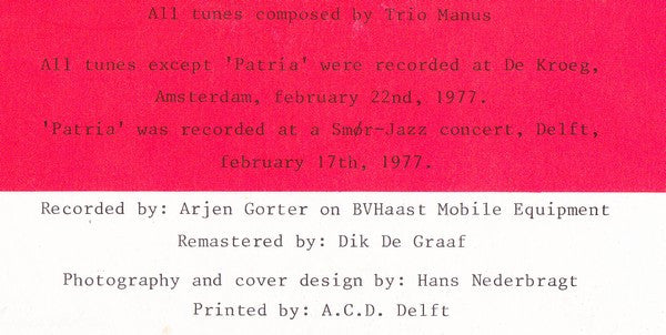 Trio Manus : Trio Manus (LP, RM)