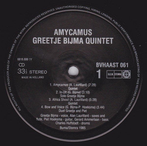 Greetje Bijma Kwintet : Amycamus (LP)