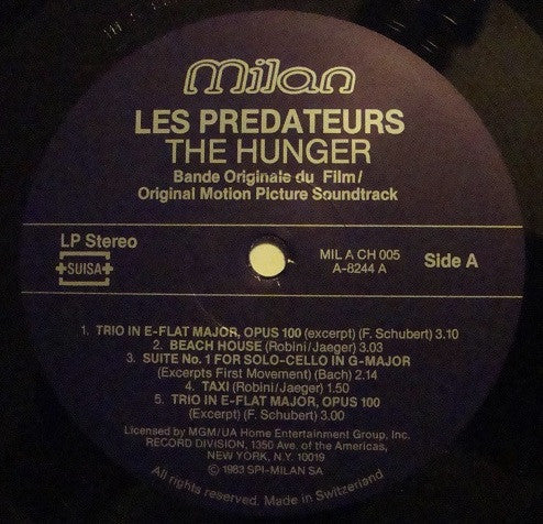 Michel Rubini & Denny Jaeger : The Hunger (Original Motion Picture Soundtrack) (LP, Album)