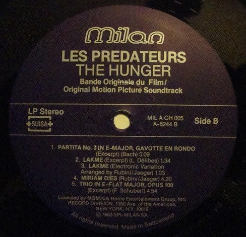 Michel Rubini & Denny Jaeger : The Hunger (Original Motion Picture Soundtrack) (LP, Album)