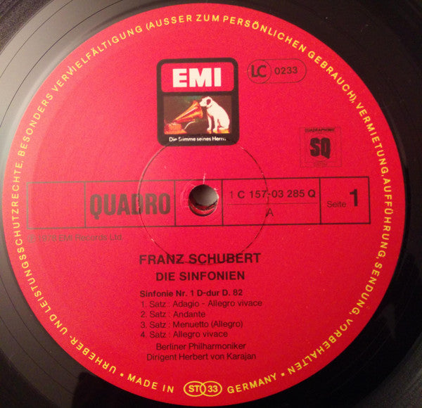 Schubert* • Karajan*, Berliner Philharmoniker : Sämtliche Sinfonien (5xLP, Quad + Box)