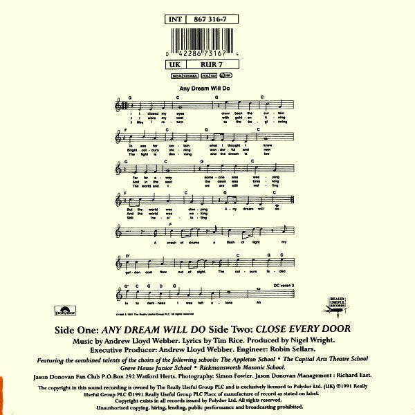 Jason Donovan : Any Dream Will Do (7", Single)