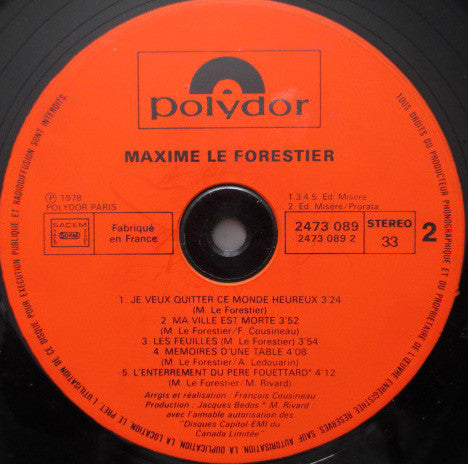 Maxime Le Forestier : N° 5 (LP, Album, RP, Gat)
