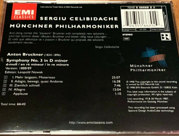 Anton Bruckner - Münchner Philharmoniker, Sergiu Celibidache : Symphony No. 3 (CD, Album, RM)