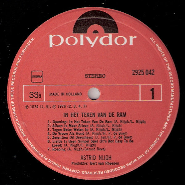 Astrid Nijgh : In Het Teken Van De Ram (LP, Album)