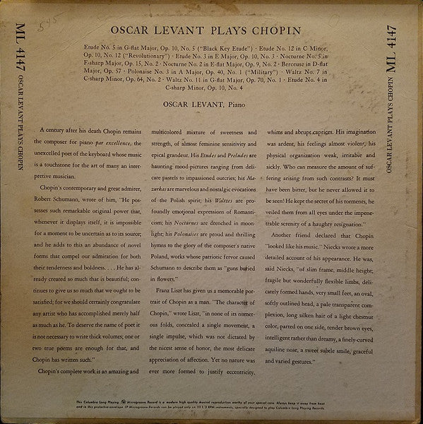 Oscar Levant : Oscar Levant Plays Chopin (LP)