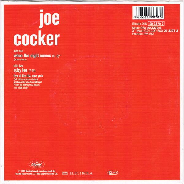 Joe Cocker : When The Night Comes (7", Single)