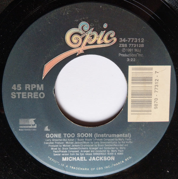 Michael Jackson : Gone Too Soon (7", Single)