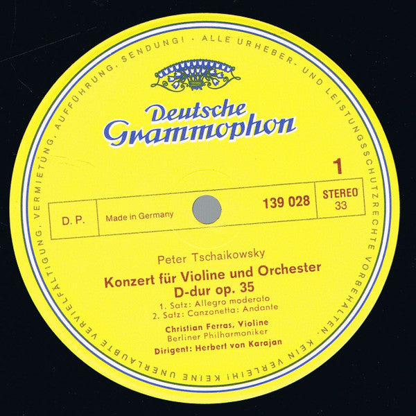 Pyotr Ilyich Tchaikovsky - Christian Ferras, Herbert von Karajan, Berliner Philharmoniker : Violinkonzert D-dur Op. 35 / Capriccio Italien Op. 45 (LP, RP)