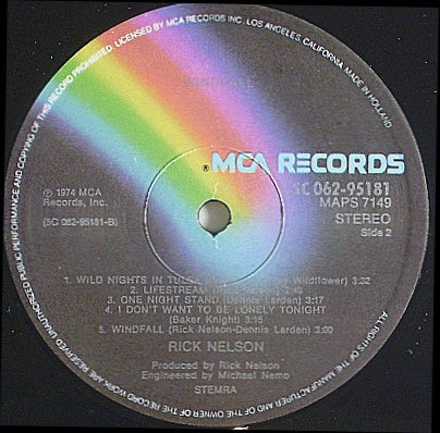 Rick Nelson & The Stone Canyon Band : Windfall (LP, Album)